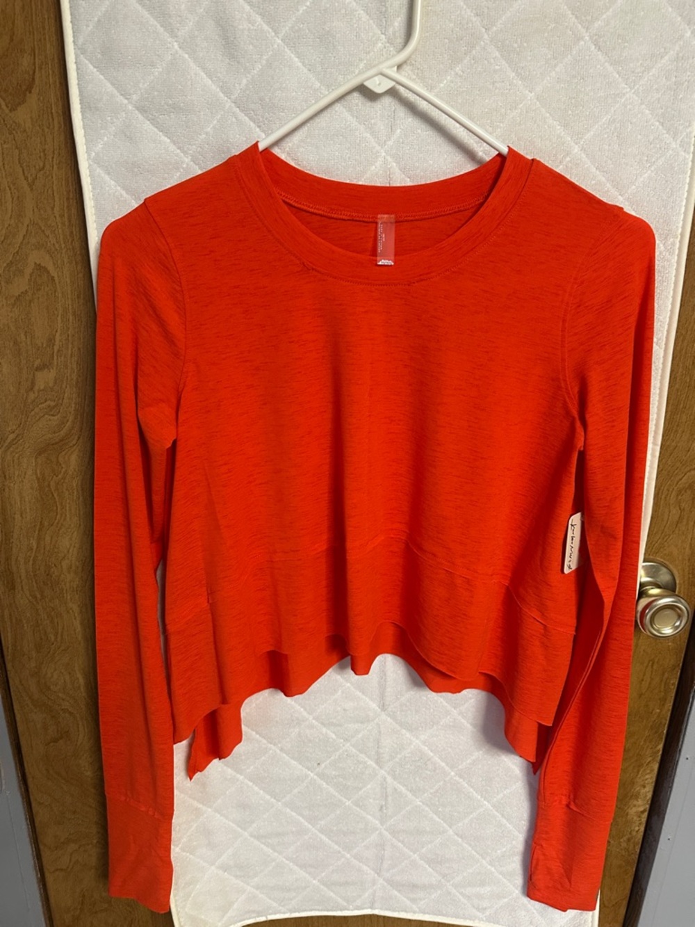 FP Movement by Free People Long-Sleeve Cropped Crewneck Top - Vibrant Orange-Red